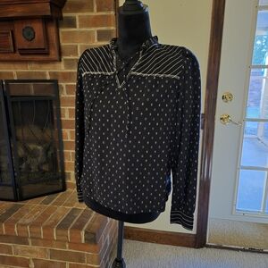 Loft XS black and white puff long-sleeve top